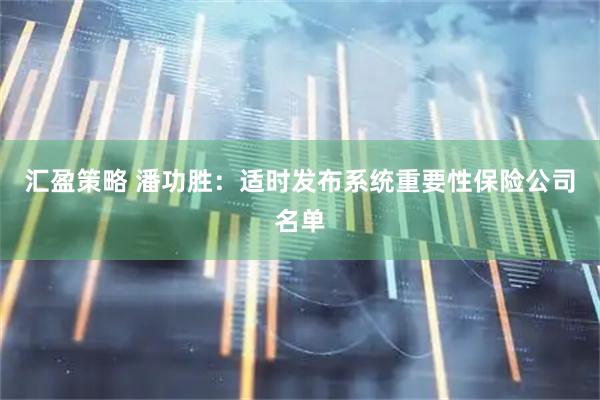 汇盈策略 潘功胜：适时发布系统重要性保险公司名单